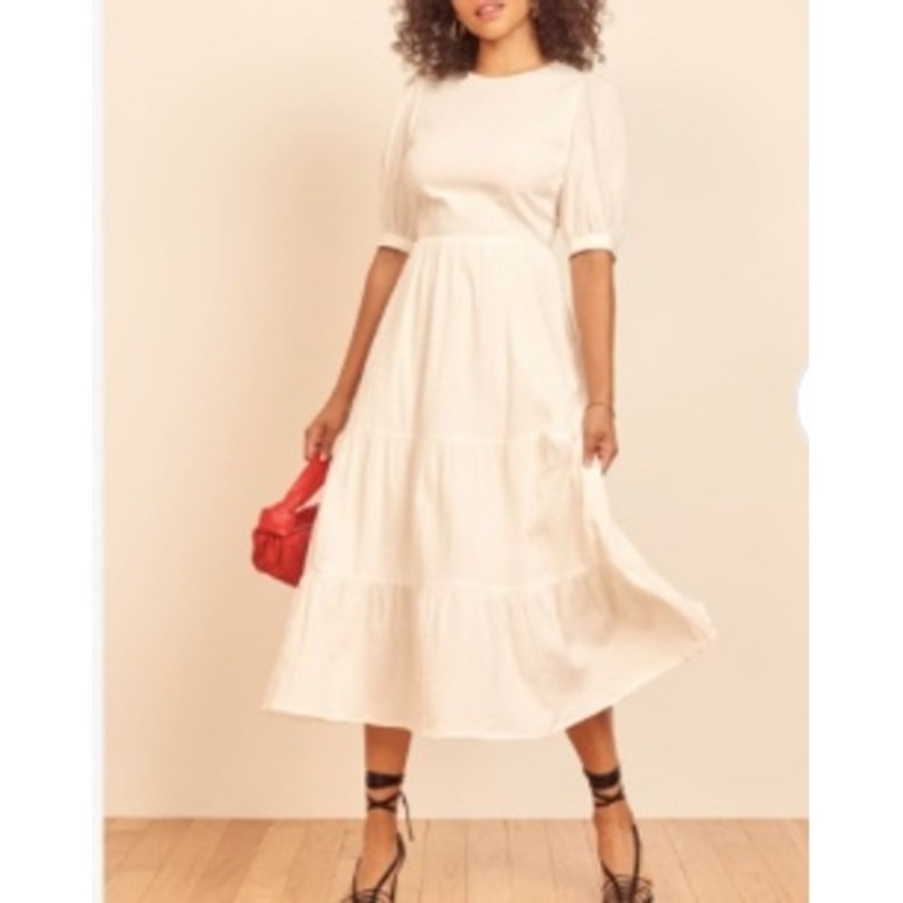 Reformation Chicago Dress Size 0 Ivory Organic Cotton Open Back Tiered